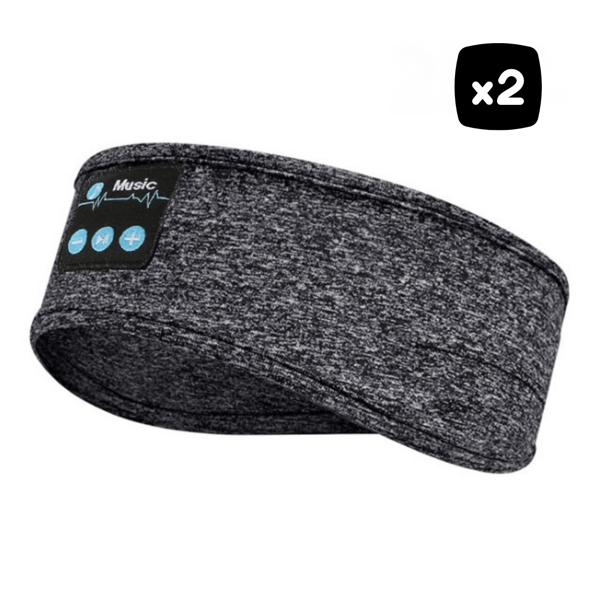 Dark gray headband with Bluetooth music control panel on a white background